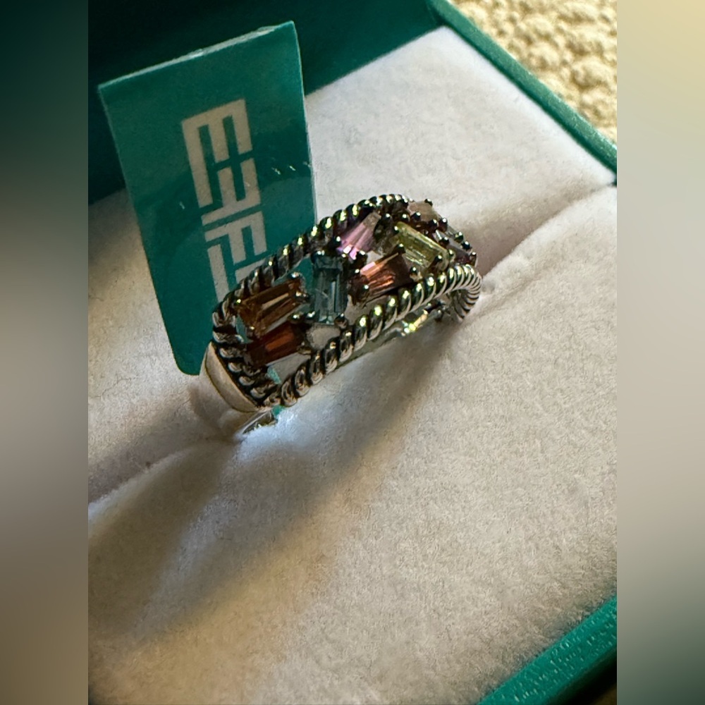 Effy Multicolor Gemstone Silver Ring Sz 7 - image 3